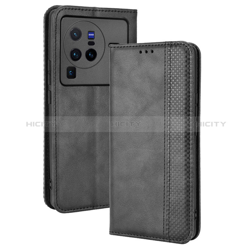 Custodia Portafoglio In Pelle Cover con Supporto BY4 per Vivo X80 Pro 5G Nero