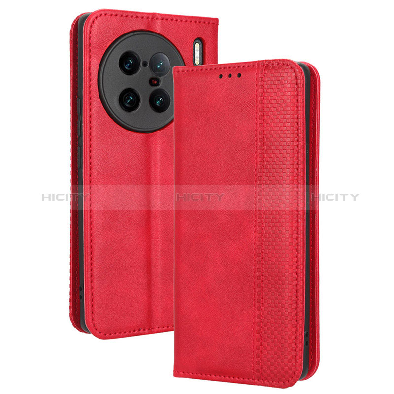 Custodia Portafoglio In Pelle Cover con Supporto BY4 per Vivo X90 Pro+ Plus 5G Rosso