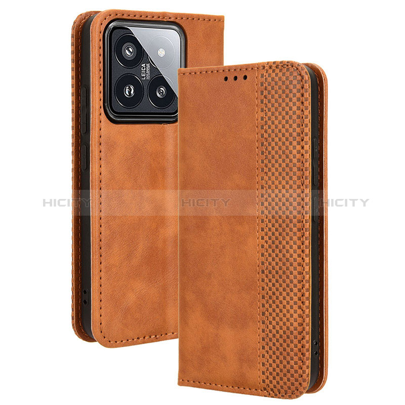 Custodia Portafoglio In Pelle Cover con Supporto BY4 per Xiaomi Mi 14 Pro 5G Marrone