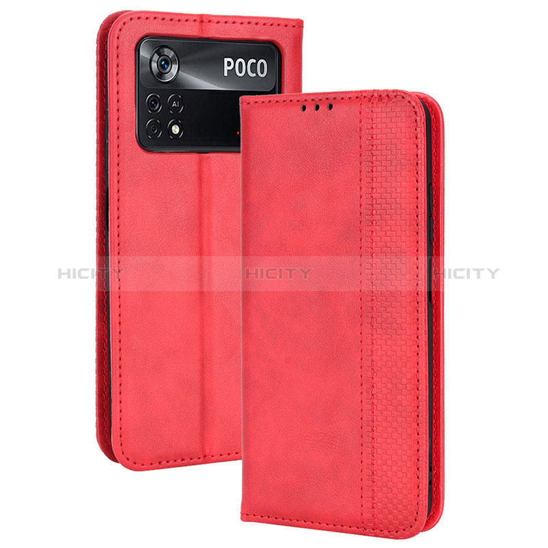 Custodia Portafoglio In Pelle Cover con Supporto BY4 per Xiaomi Poco M4 Pro 4G Rosso