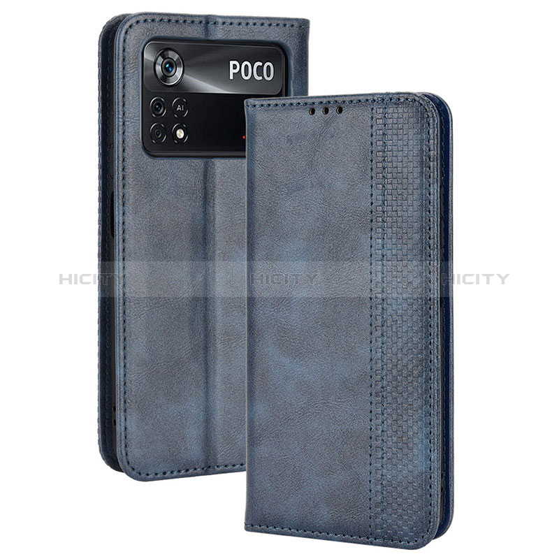 Custodia Portafoglio In Pelle Cover con Supporto BY4 per Xiaomi Poco X4 Pro 5G Blu