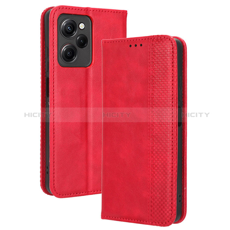 Custodia Portafoglio In Pelle Cover con Supporto BY4 per Xiaomi Poco X5 Pro 5G Rosso