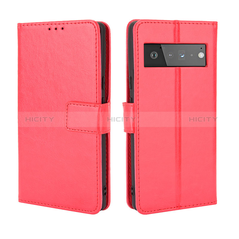 Custodia Portafoglio In Pelle Cover con Supporto BY5 per Google Pixel 6 5G Rosso