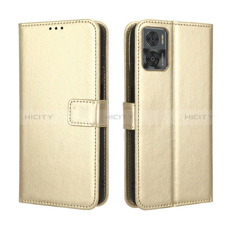 Custodia Portafoglio In Pelle Cover con Supporto BY5 per Motorola Moto E22 Oro