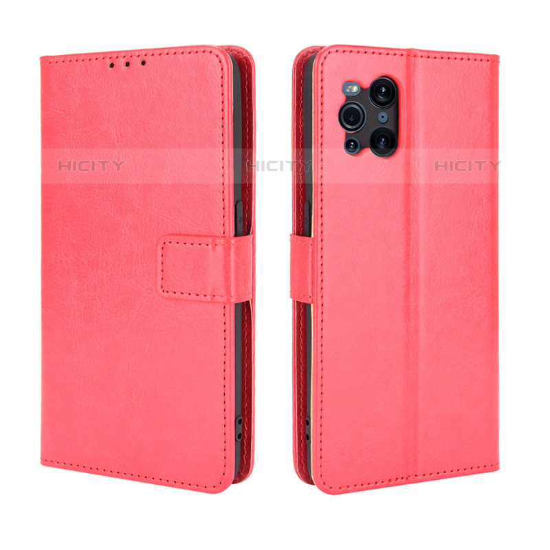 Custodia Portafoglio In Pelle Cover con Supporto BY5 per Oppo Find X3 Pro 5G Rosso