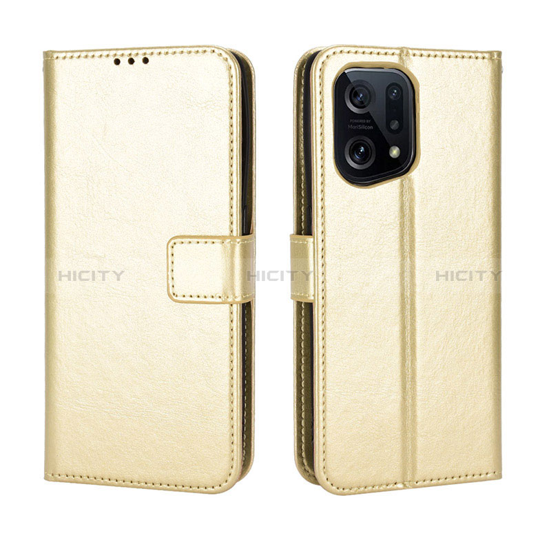 Custodia Portafoglio In Pelle Cover con Supporto BY5 per Oppo Find X5 5G Oro