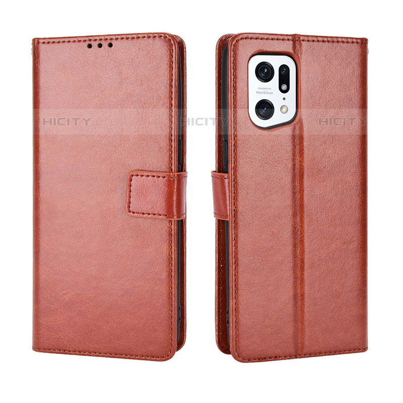 Custodia Portafoglio In Pelle Cover con Supporto BY5 per Oppo Find X5 Pro 5G Marrone