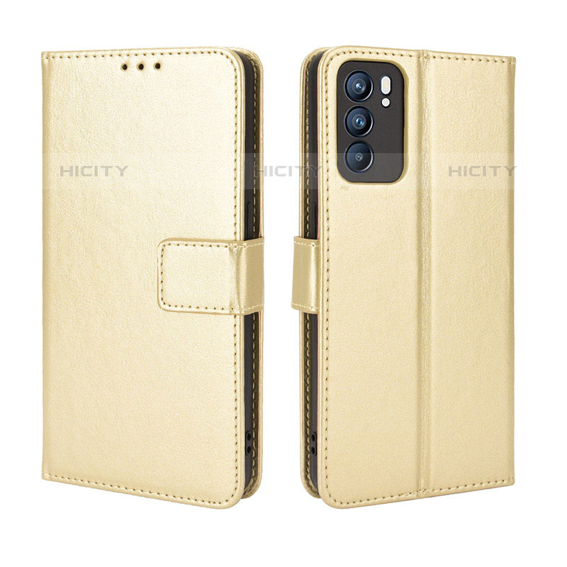 Custodia Portafoglio In Pelle Cover con Supporto BY5 per Oppo Reno6 5G Oro