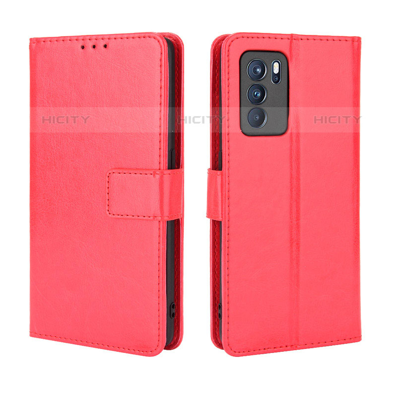 Custodia Portafoglio In Pelle Cover con Supporto BY5 per Oppo Reno6 Pro 5G India Rosso