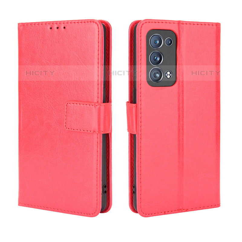 Custodia Portafoglio In Pelle Cover con Supporto BY5 per Oppo Reno6 Pro 5G Rosso