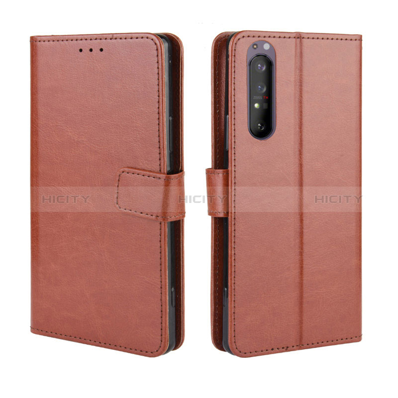 Custodia Portafoglio In Pelle Cover con Supporto BY5 per Sony Xperia 1 II Marrone