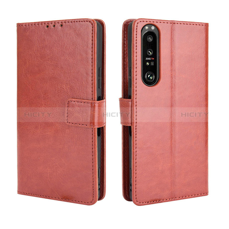 Custodia Portafoglio In Pelle Cover con Supporto BY5 per Sony Xperia 1 III Marrone