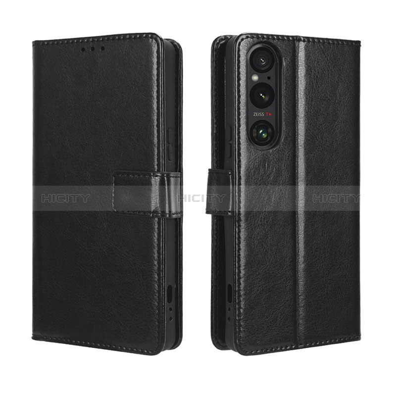 Custodia Portafoglio In Pelle Cover con Supporto BY5 per Sony Xperia 1 V Nero