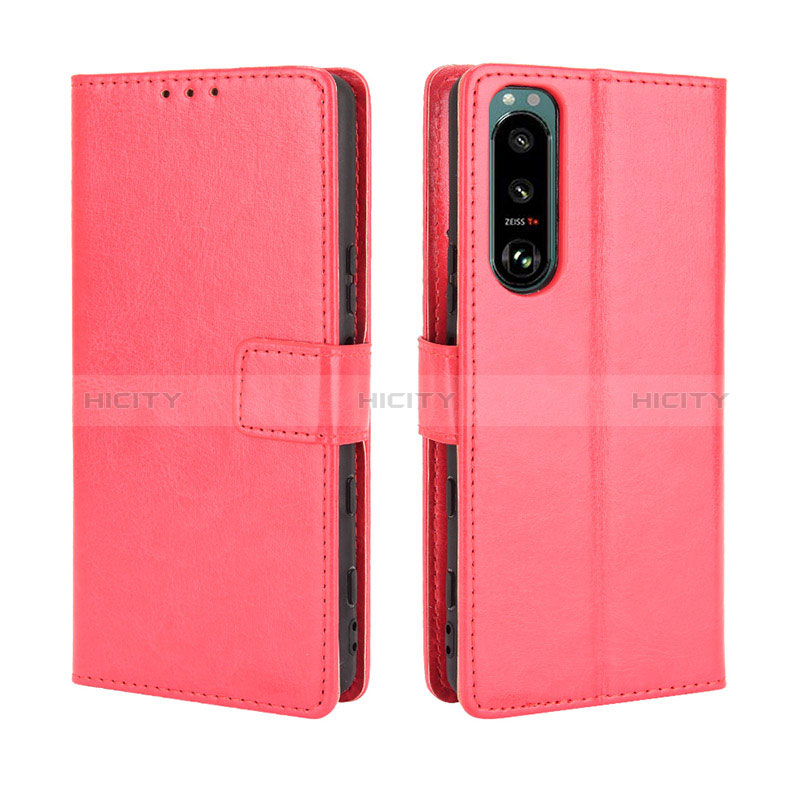 Custodia Portafoglio In Pelle Cover con Supporto BY5 per Sony Xperia 5 III Rosso