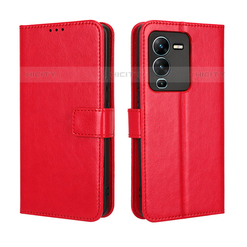 Custodia Portafoglio In Pelle Cover con Supporto BY5 per Vivo V25 Pro 5G Rosso