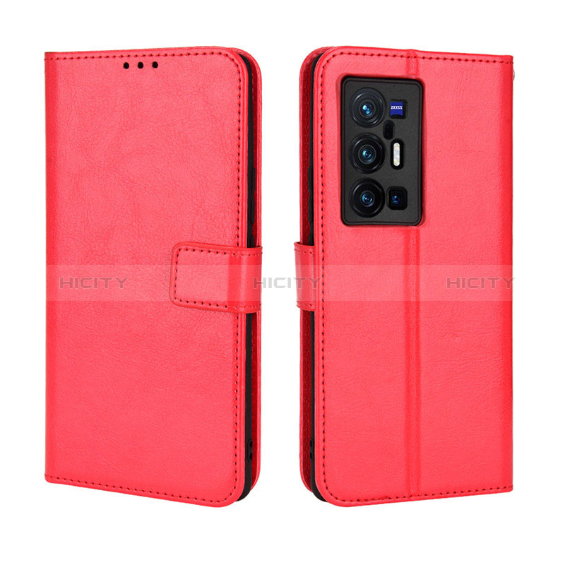 Custodia Portafoglio In Pelle Cover con Supporto BY5 per Vivo X70 Pro+ Plus 5G Rosso