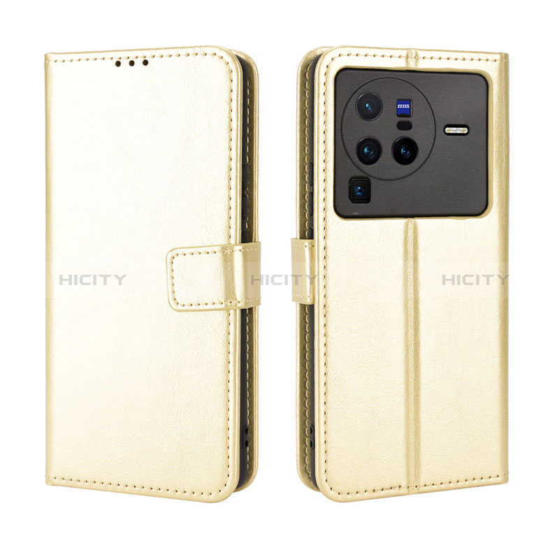 Custodia Portafoglio In Pelle Cover con Supporto BY5 per Vivo X80 Pro 5G Oro