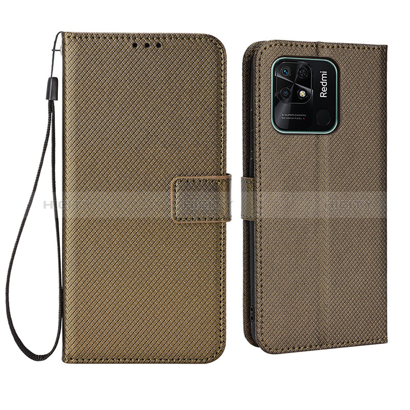 Custodia Portafoglio In Pelle Cover con Supporto BY6 per Xiaomi Redmi 10 India Marrone