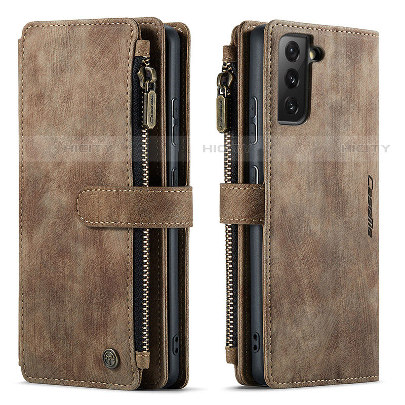 Custodia Portafoglio In Pelle Cover con Supporto C01S per Samsung Galaxy S21 5G Marrone