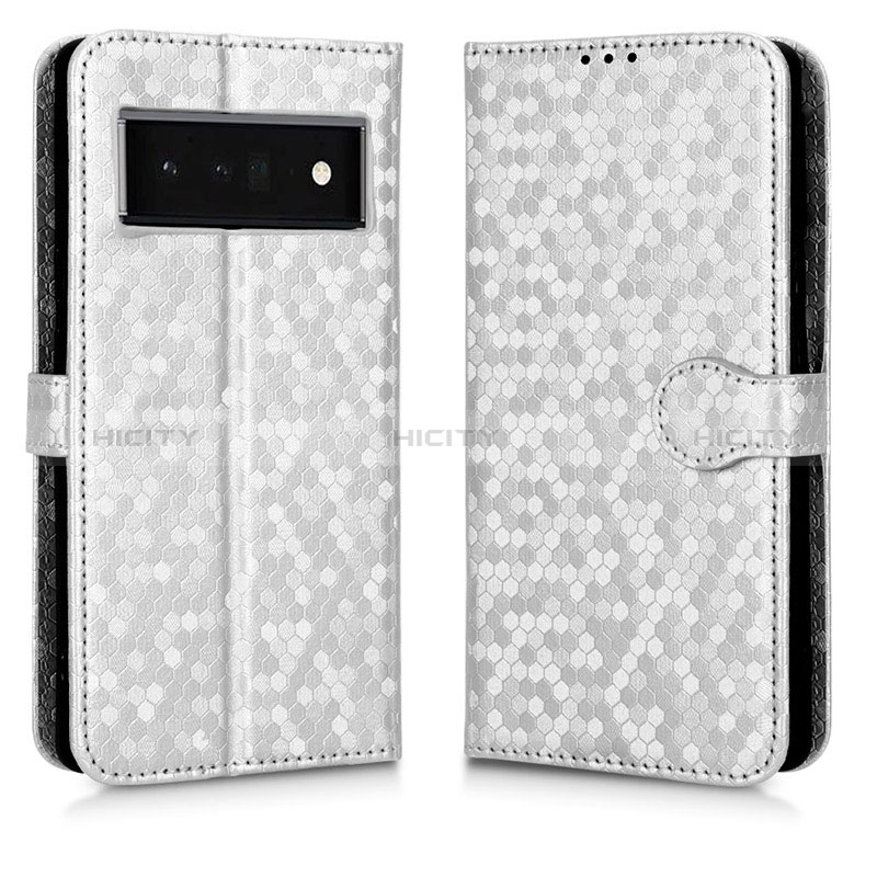 Custodia Portafoglio In Pelle Cover con Supporto C01X per Google Pixel 6 Pro 5G Argento