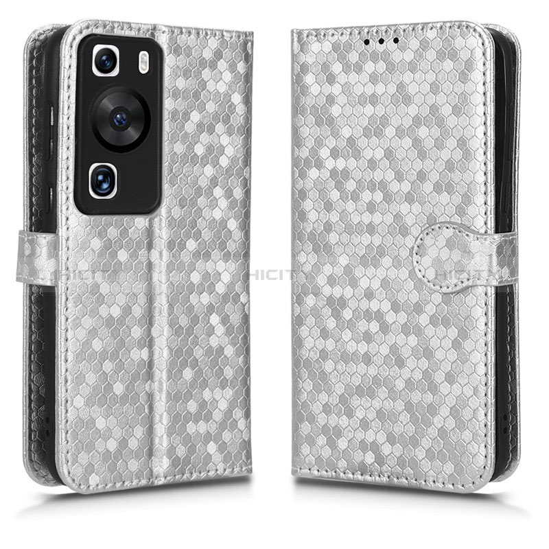 Custodia Portafoglio In Pelle Cover con Supporto C01X per Huawei P60 Pro Argento