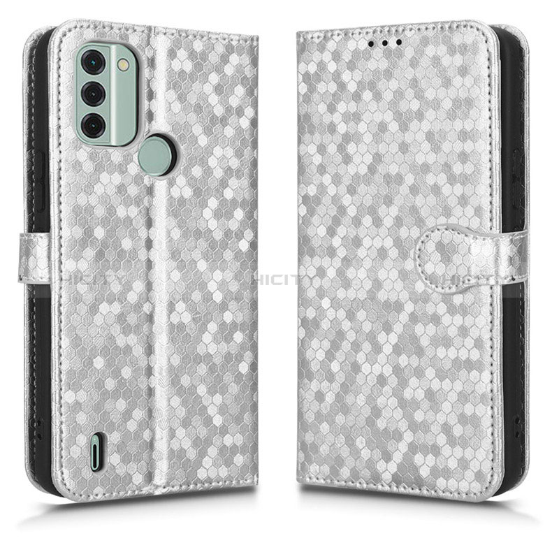 Custodia Portafoglio In Pelle Cover con Supporto C01X per Nokia C31 Argento