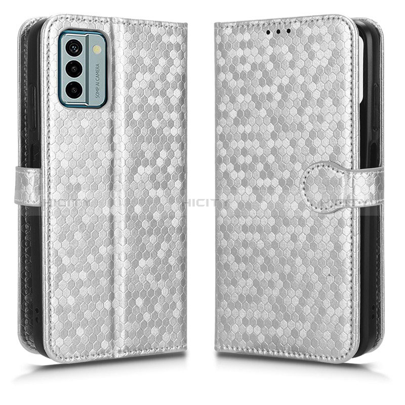 Custodia Portafoglio In Pelle Cover con Supporto C01X per Nokia G22 Argento