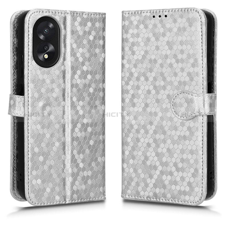 Custodia Portafoglio In Pelle Cover con Supporto C01X per Oppo A38 Argento