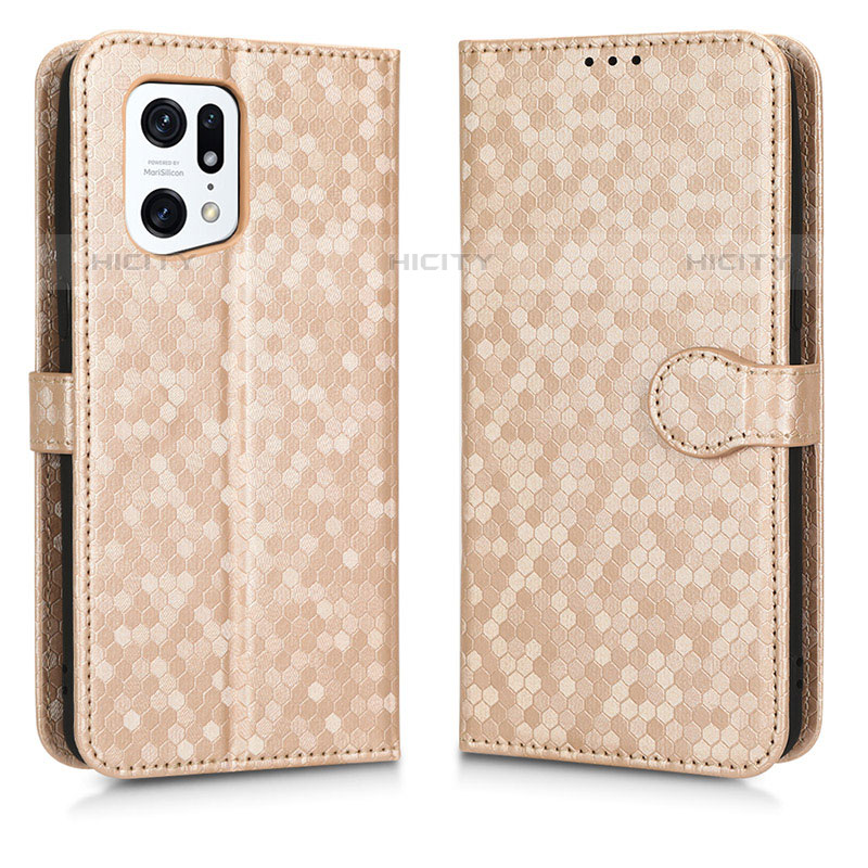 Custodia Portafoglio In Pelle Cover con Supporto C01X per Oppo Find X5 Pro 5G Oro