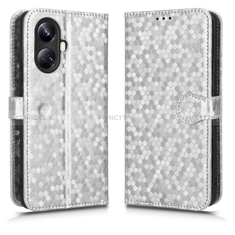 Custodia Portafoglio In Pelle Cover con Supporto C01X per Realme 10 Pro+ Plus 5G Argento