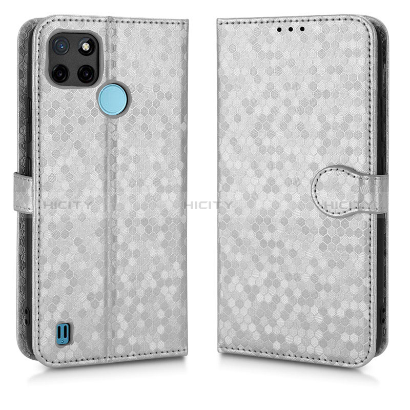 Custodia Portafoglio In Pelle Cover con Supporto C01X per Realme C25Y Argento