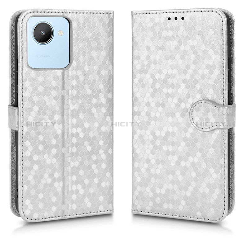 Custodia Portafoglio In Pelle Cover con Supporto C01X per Realme C30 Argento