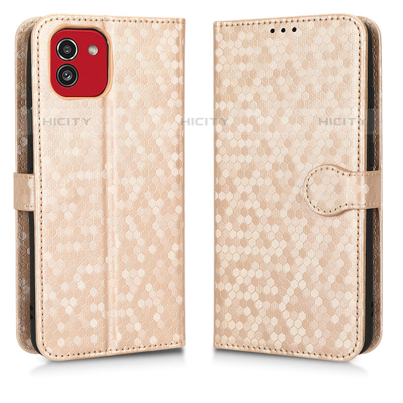 Custodia Portafoglio In Pelle Cover con Supporto C01X per Samsung Galaxy A03 Oro