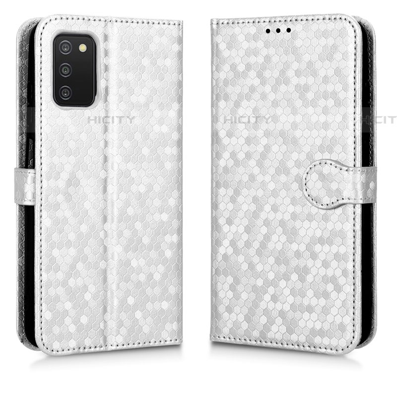 Custodia Portafoglio In Pelle Cover con Supporto C01X per Samsung Galaxy A03s Argento