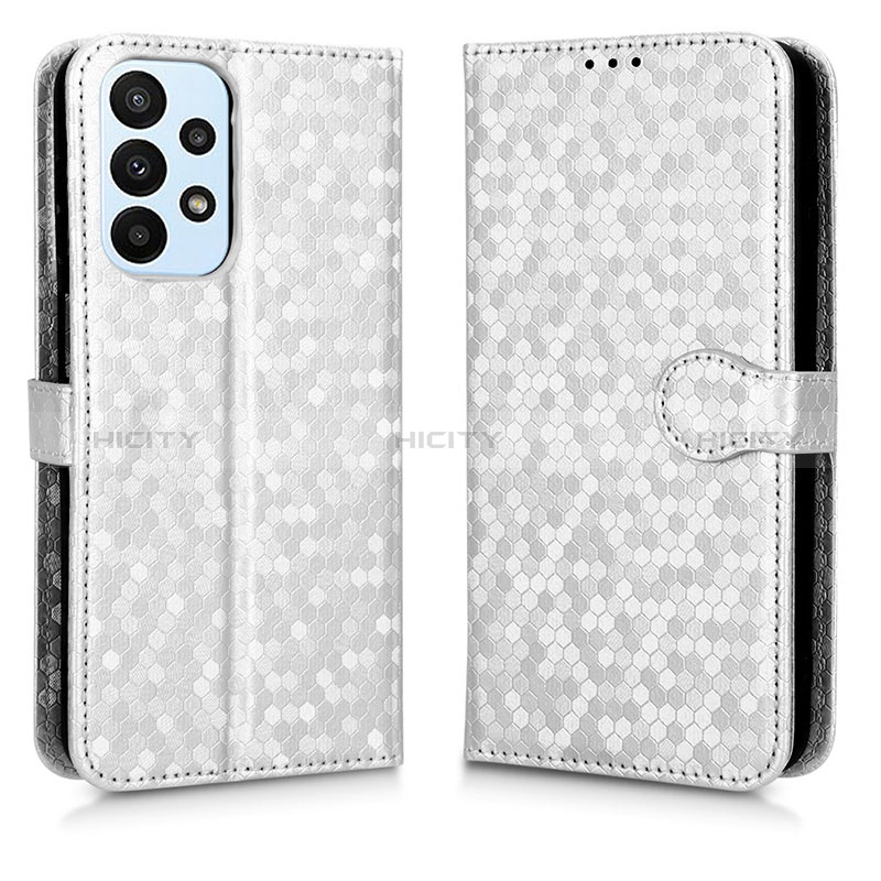 Custodia Portafoglio In Pelle Cover con Supporto C01X per Samsung Galaxy A23 5G Argento