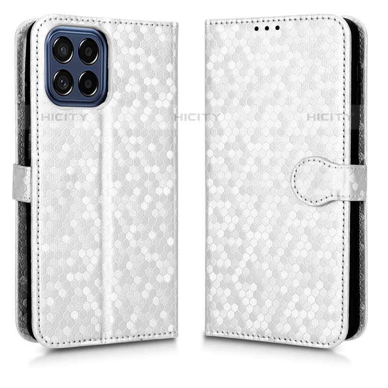 Custodia Portafoglio In Pelle Cover con Supporto C01X per Samsung Galaxy M53 5G Argento