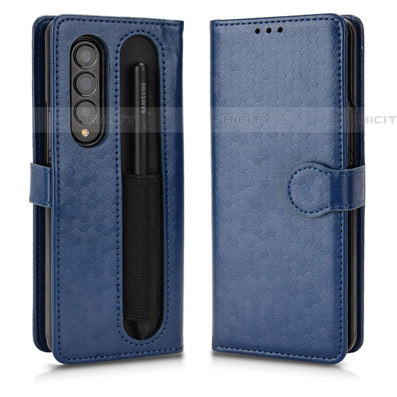 Custodia Portafoglio In Pelle Cover con Supporto C01X per Samsung Galaxy Z Fold4 5G Blu