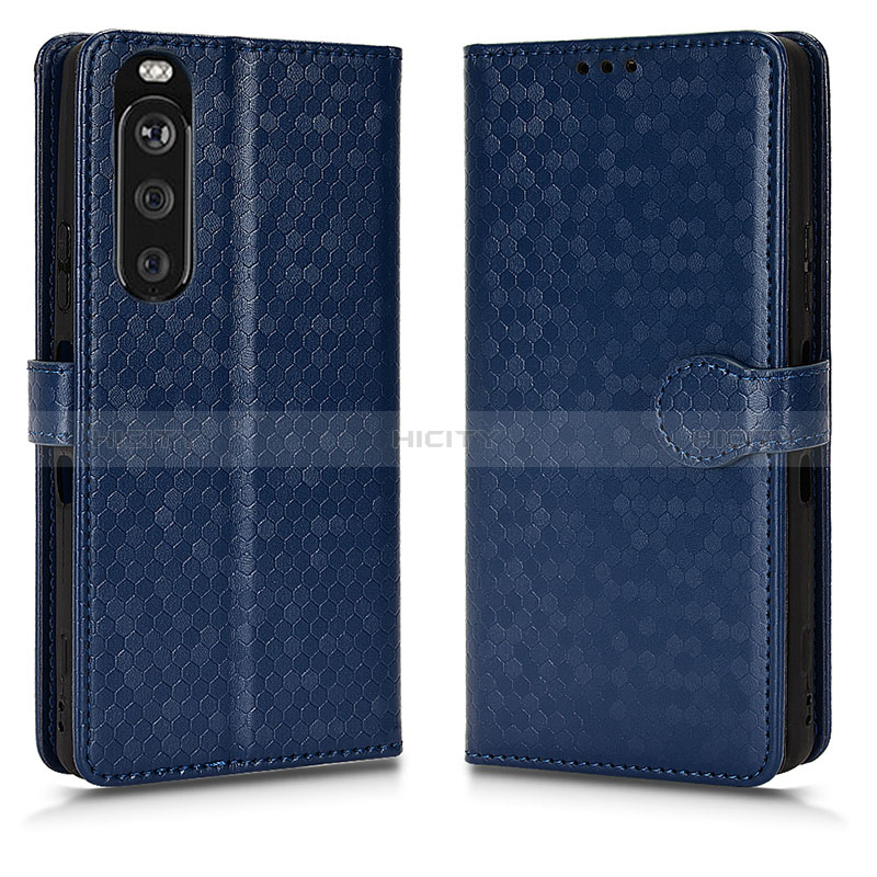 Custodia Portafoglio In Pelle Cover con Supporto C01X per Sony Xperia 1 III Blu