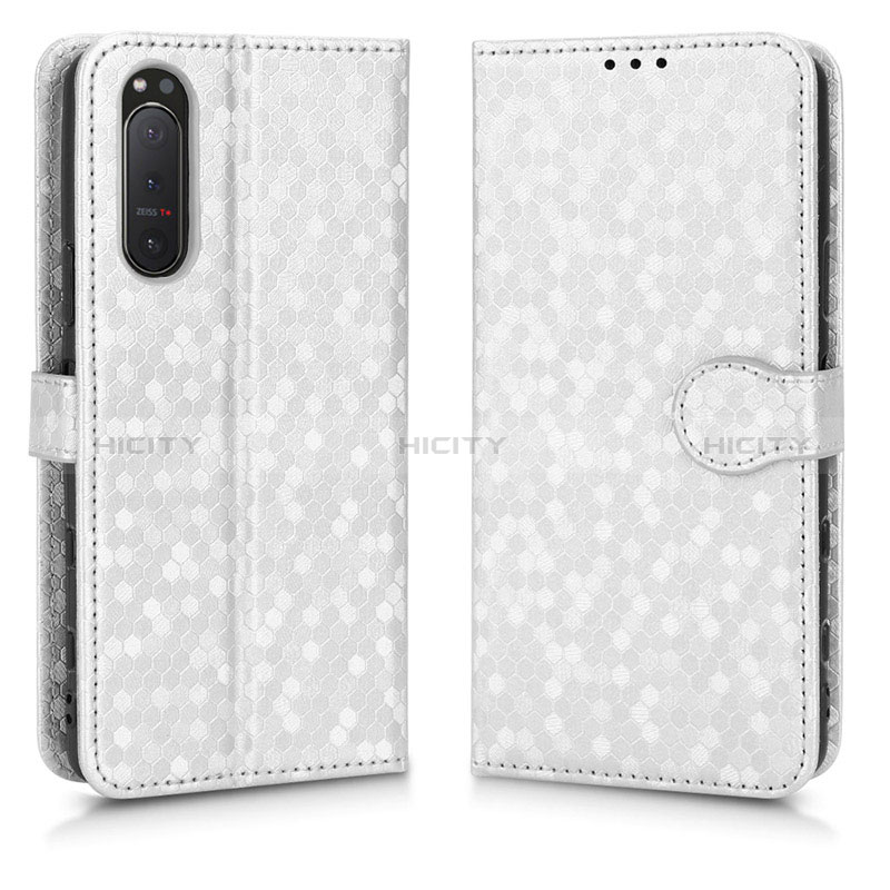 Custodia Portafoglio In Pelle Cover con Supporto C01X per Sony Xperia 5 II Argento