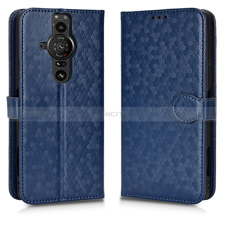 Custodia Portafoglio In Pelle Cover con Supporto C01X per Sony Xperia PRO-I Blu