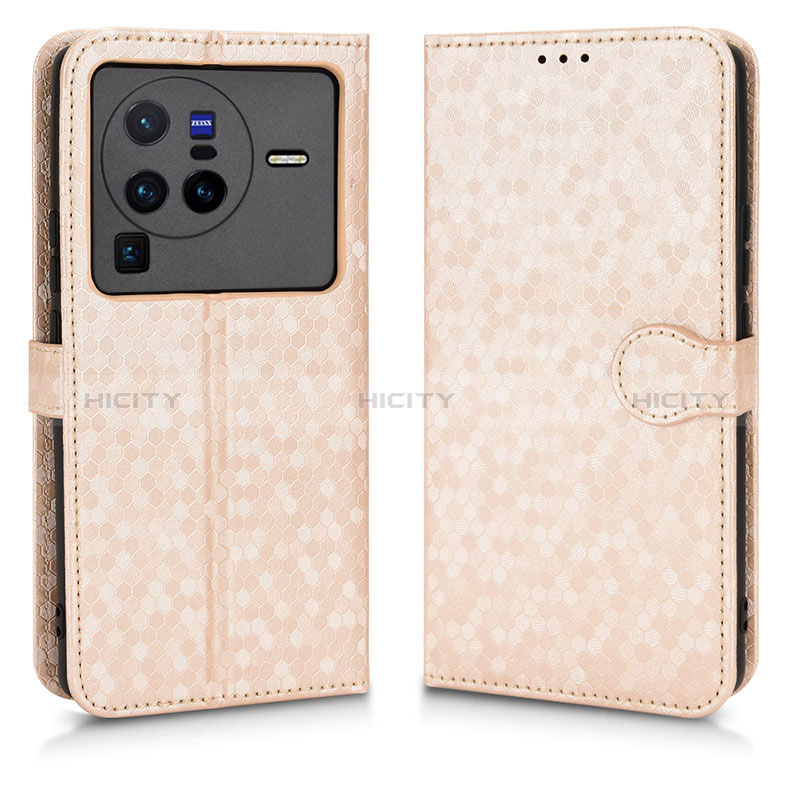 Custodia Portafoglio In Pelle Cover con Supporto C01X per Vivo X80 Pro 5G Oro