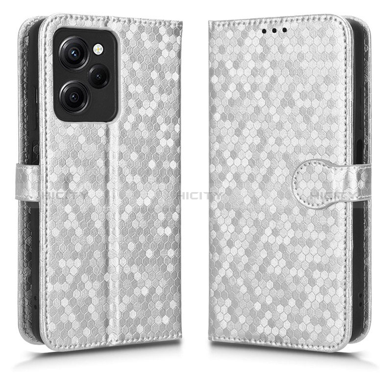 Custodia Portafoglio In Pelle Cover con Supporto C01X per Xiaomi Poco X5 Pro 5G Argento