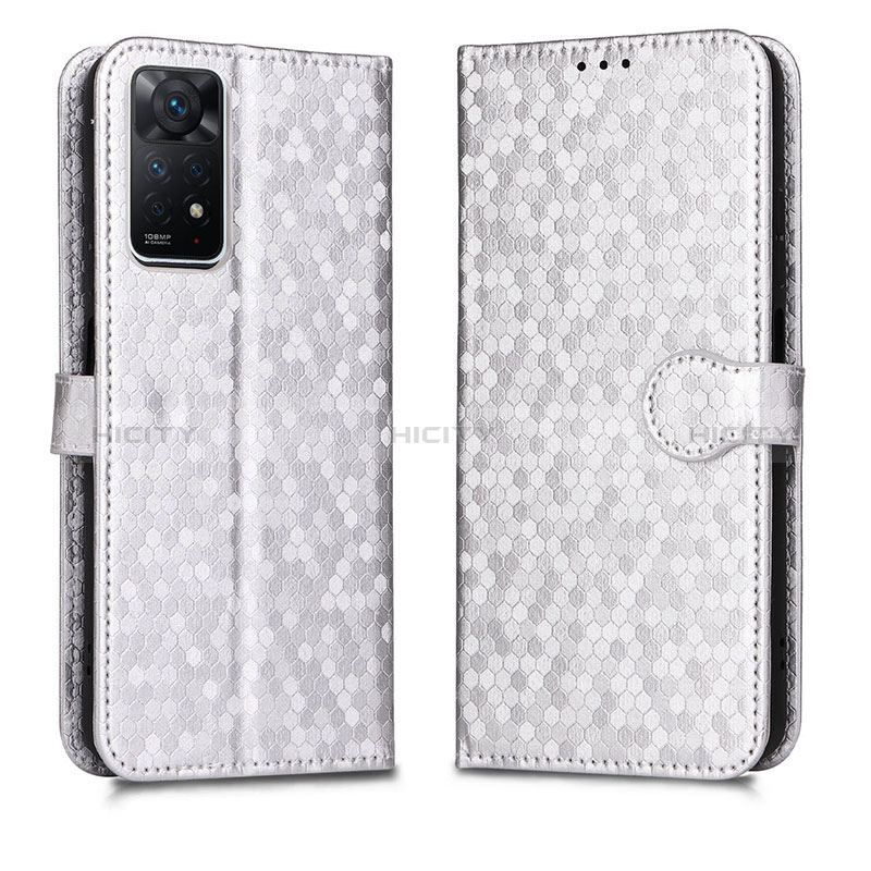 Custodia Portafoglio In Pelle Cover con Supporto C01X per Xiaomi Redmi Note 11 Pro 4G Argento