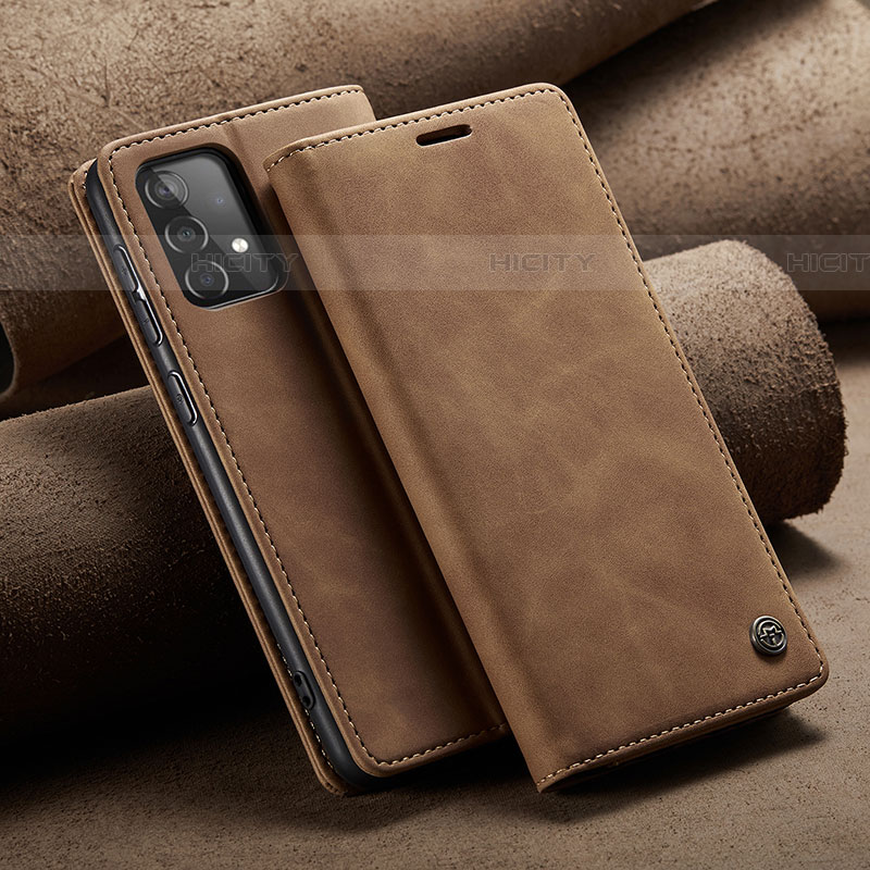 Custodia Portafoglio In Pelle Cover con Supporto C02S per Samsung Galaxy A52 5G Marrone Chiaro