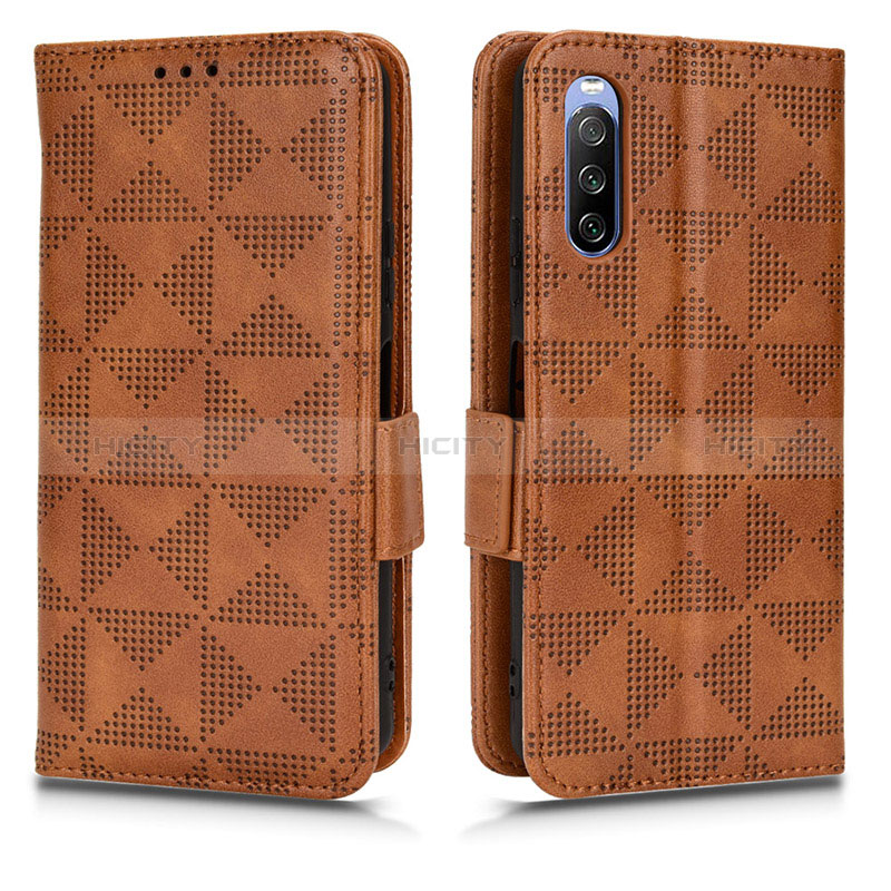 Custodia Portafoglio In Pelle Cover con Supporto C02X per Sony Xperia 10 III Lite Marrone