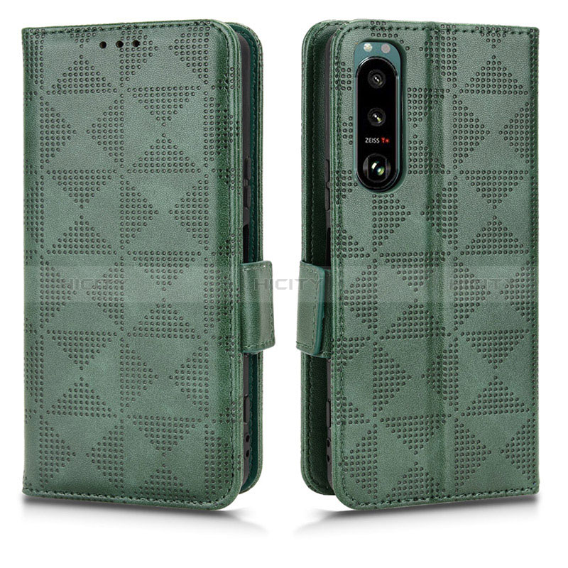 Custodia Portafoglio In Pelle Cover con Supporto C02X per Sony Xperia 5 III SO-53B Verde