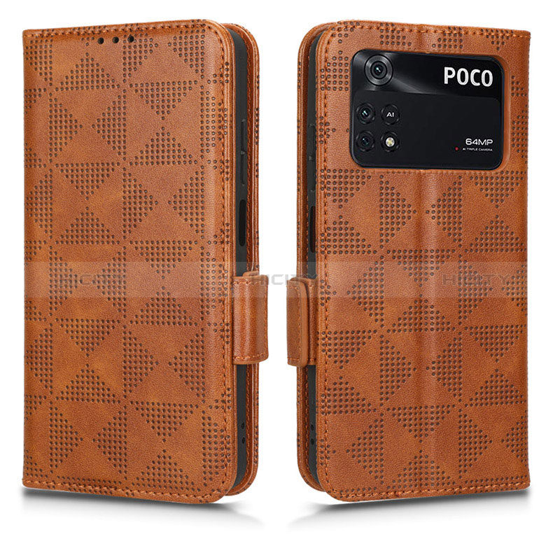 Custodia Portafoglio In Pelle Cover con Supporto C02X per Xiaomi Poco M4 Pro 4G Marrone