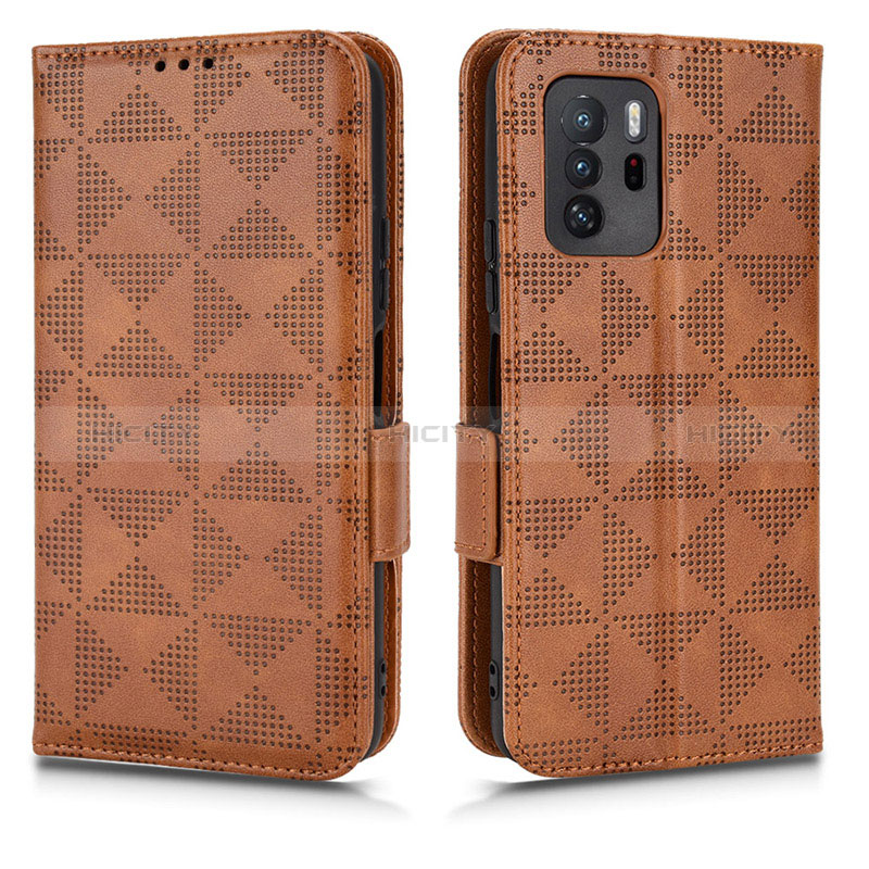 Custodia Portafoglio In Pelle Cover con Supporto C02X per Xiaomi Redmi Note 10 Pro 5G Marrone