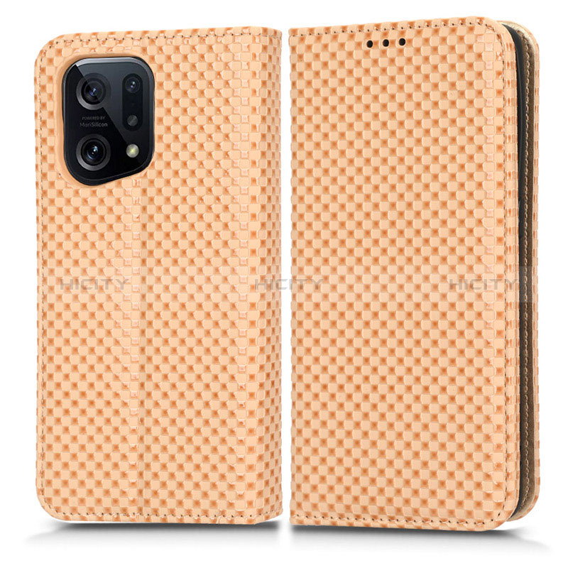 Custodia Portafoglio In Pelle Cover con Supporto C03X per Oppo Find X5 5G Oro