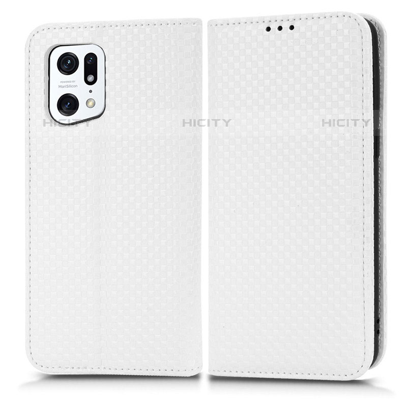 Custodia Portafoglio In Pelle Cover con Supporto C03X per Oppo Find X5 Pro 5G Bianco